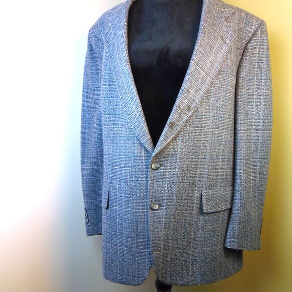 Vintage Hart Schaffner & Marx 100% Wool Blue Tone Tweed Sports Jacket Coat - Picture 1 of 12